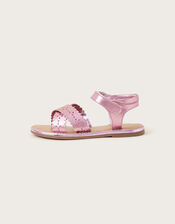 Leather Cutwork Sandals, Pink (PINK), large