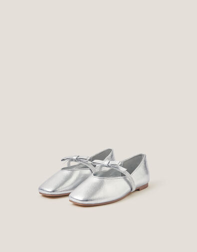 Bow Strap Metallic Ballet Flats, Silver (SILVER), large