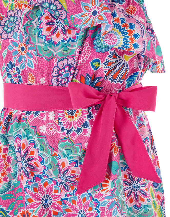 Inca One-Shoulder Floral Playsuit in Recycled Polyester, Pink (PINK), large