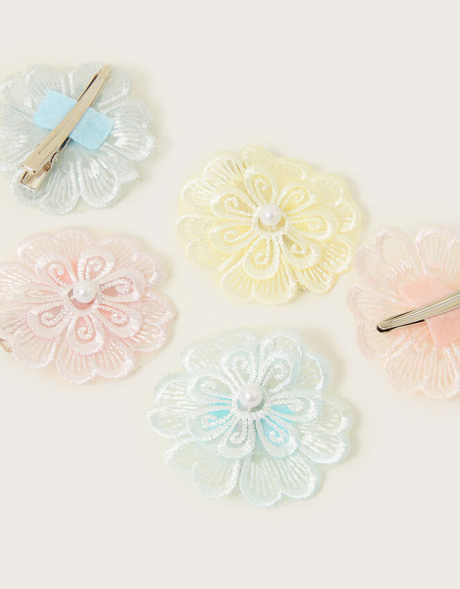 Lacey Flower Hair Clips 5 Pack, , large