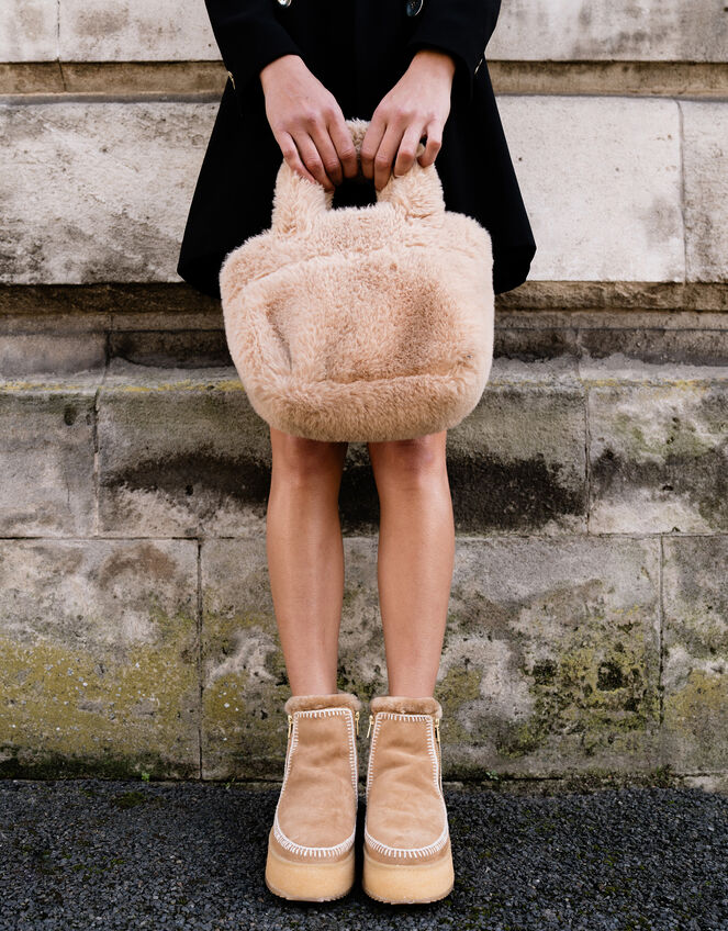 Laidback London Setsu Platform Suede Ankle Boots, Camel (BEIGE), large