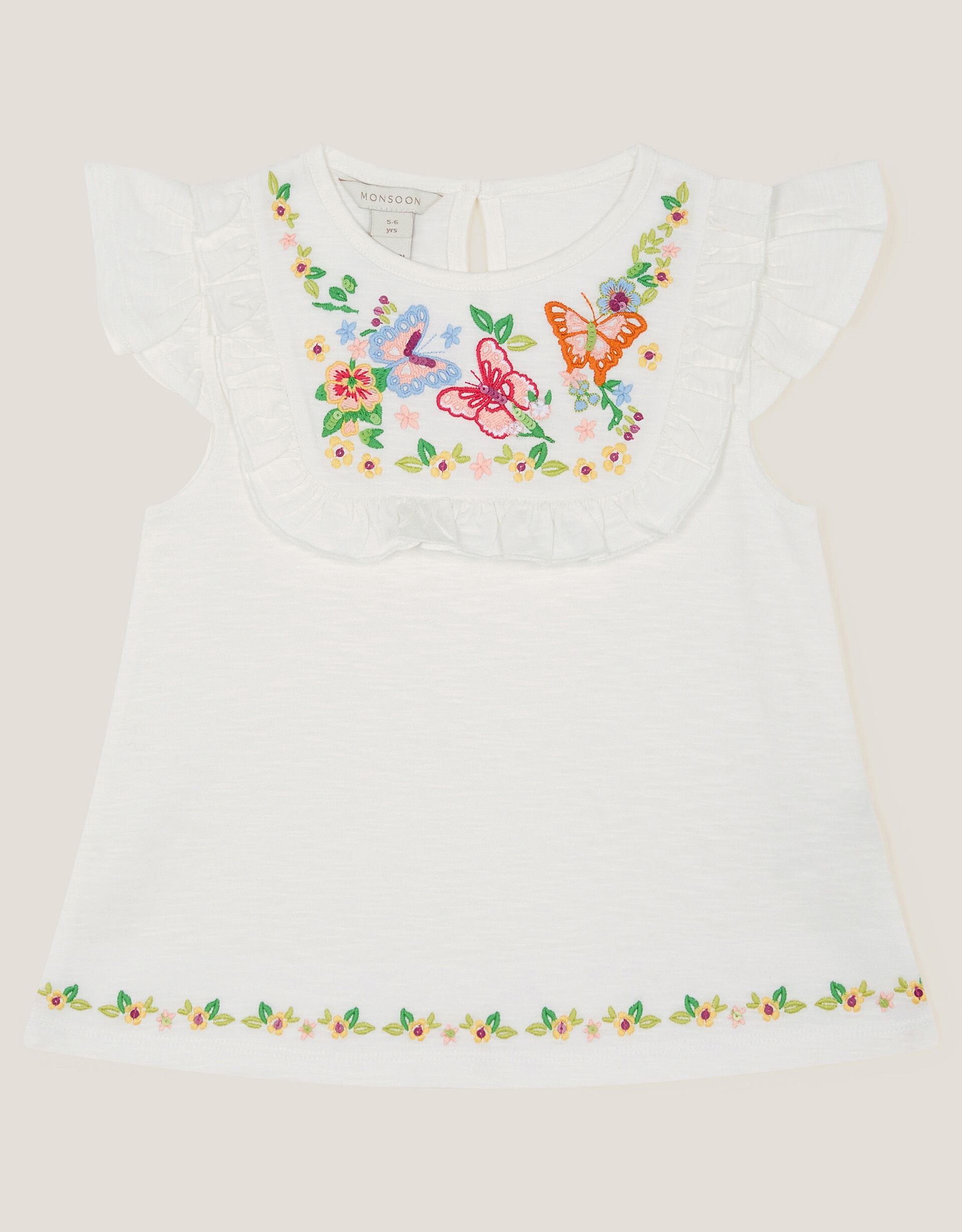 Embroidered Yoke Butterfly T-Shirt White
