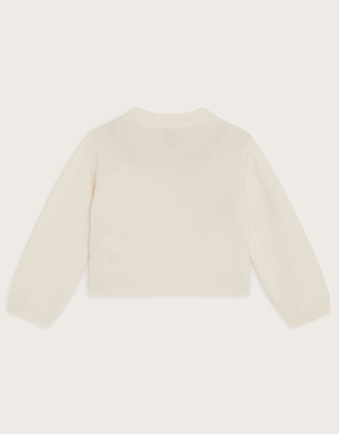 Baby Floral Pointelle Knit Cardigan, Ivory (IVORY), large
