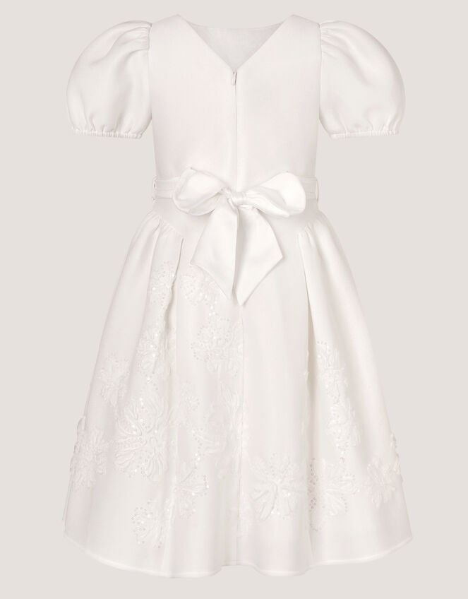 Puff Sleeve Floral Embellished Party Dress, Ivory (IVORY), large