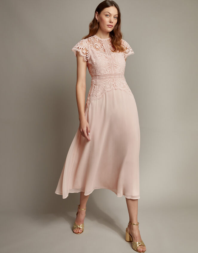 Lace Dress Pink Midi Occasion Dress Monica Lace Midi Bridesmaid