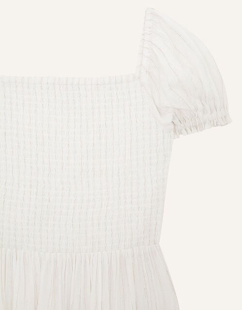 Shimmer Puff Sleeve Dress, Ivory (IVORY), large