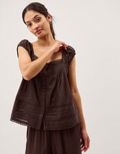 Olivia Lace Trim Top, Brown (BROWN), large