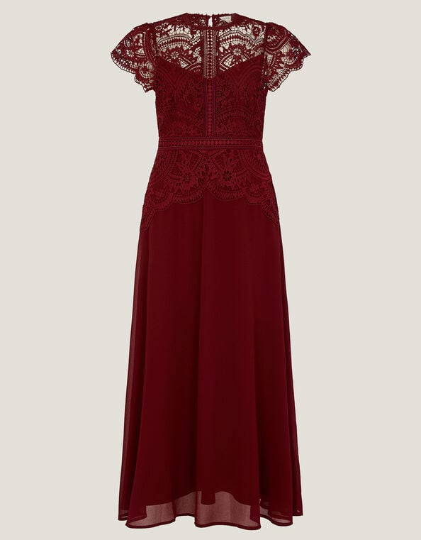 Monica Lace Midi Bridesmaid Dress, Red (BURGUNDY), large