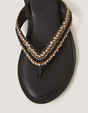 Harper Beaded Leather Flip Flops, Black (BLACK), large