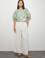 Josie Puff Sleeve Floral Jacquard Top, Green (SAGE), large