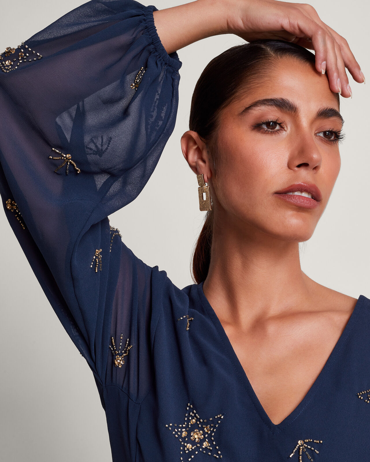 Selena Star Embellished Dress Blue Evening Dresses Monsoon UK