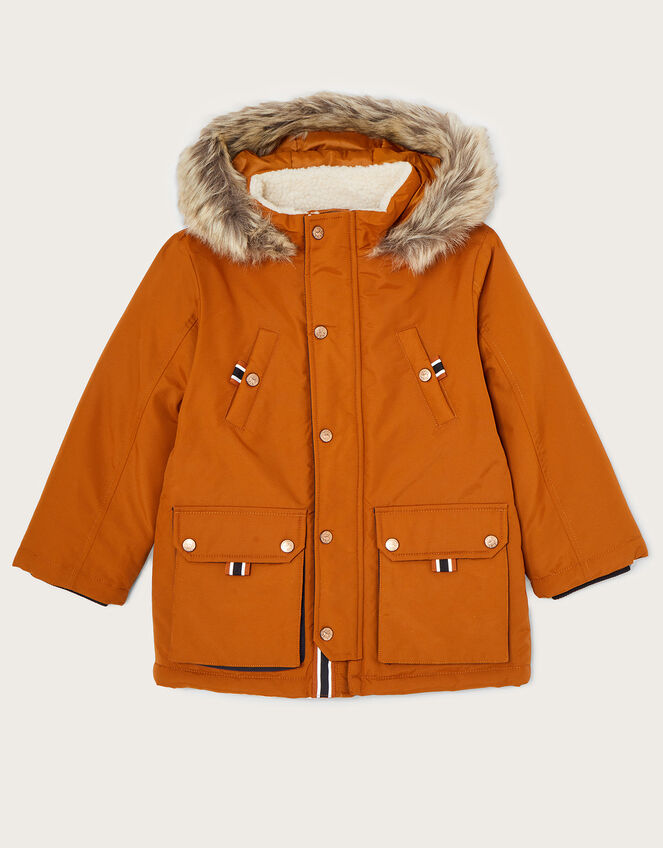 Longline Pocket Parka Coat with Hood, Red (RED), large