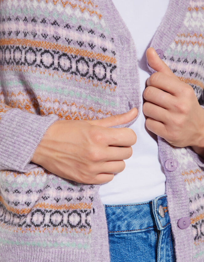 Fliss Fair Isle Cardigan, Purple (LILAC), large