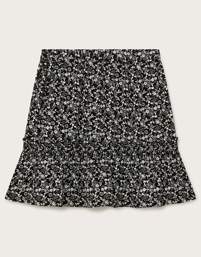 Floral Print Tiered Skirt , Black (BLACK), large