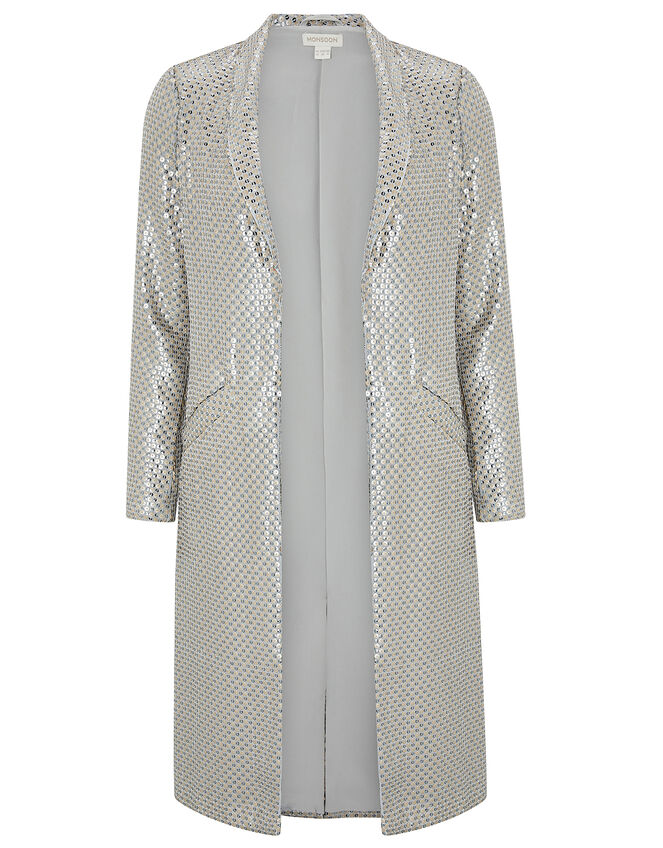 Kristina Sequin Duster Jacket, Silver (SILVER), large