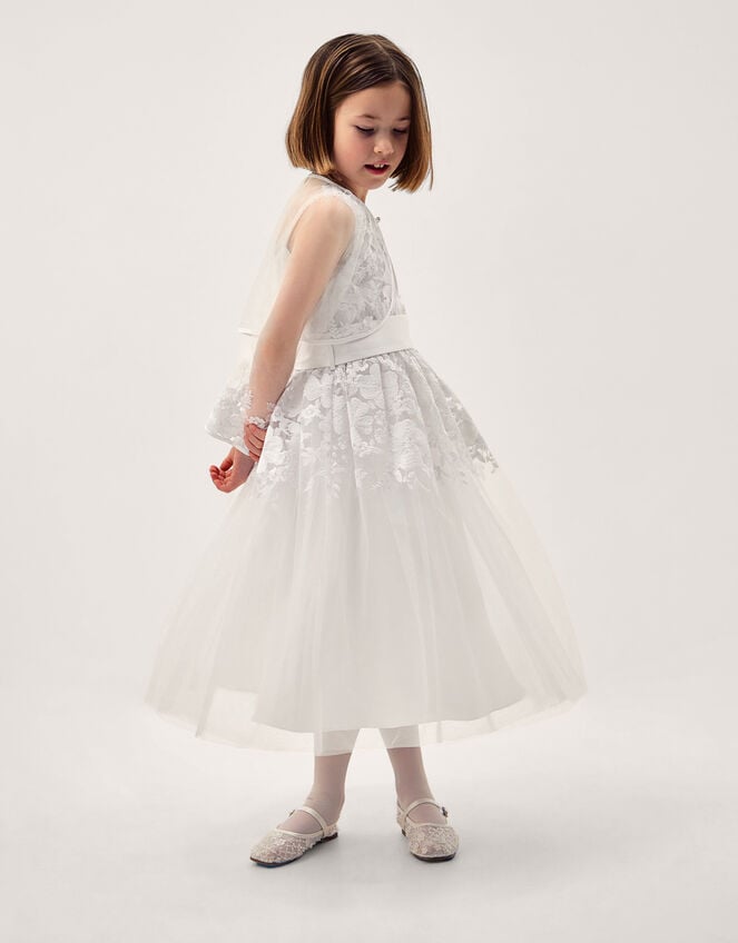 Felicity Embroidered Mesh Cardigan, White (WHITE), large