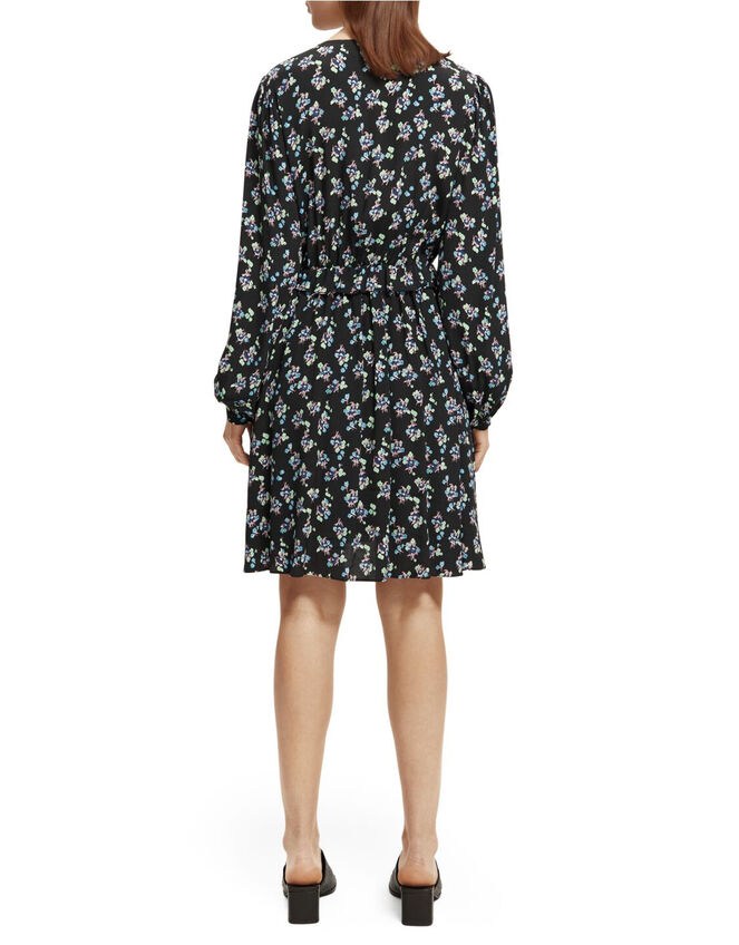 Scotch and Soda Elasticated Waist Floral Mini Dress, Black (BLACK), large