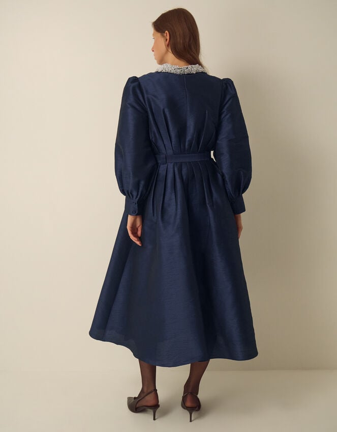 Hallie Embellished Collar Midi Shirt Dress, Blue (NAVY), large