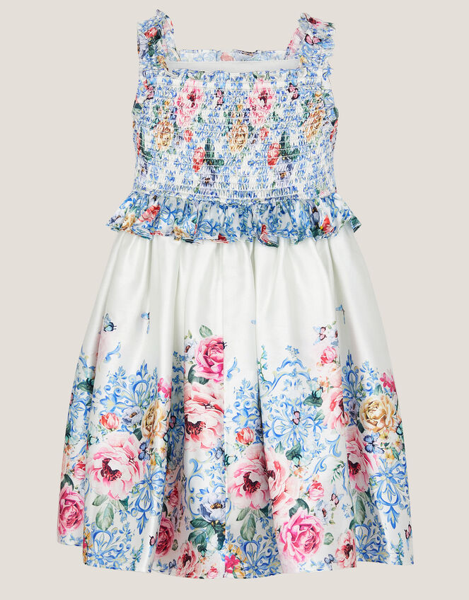 Baby Rose Floral Satin Dress, Ivory (IVORY), large