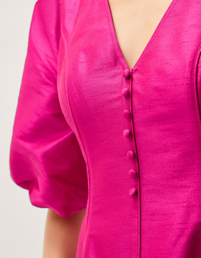 Beatrice Puff Sleeve A-Line Midi Dress Pink