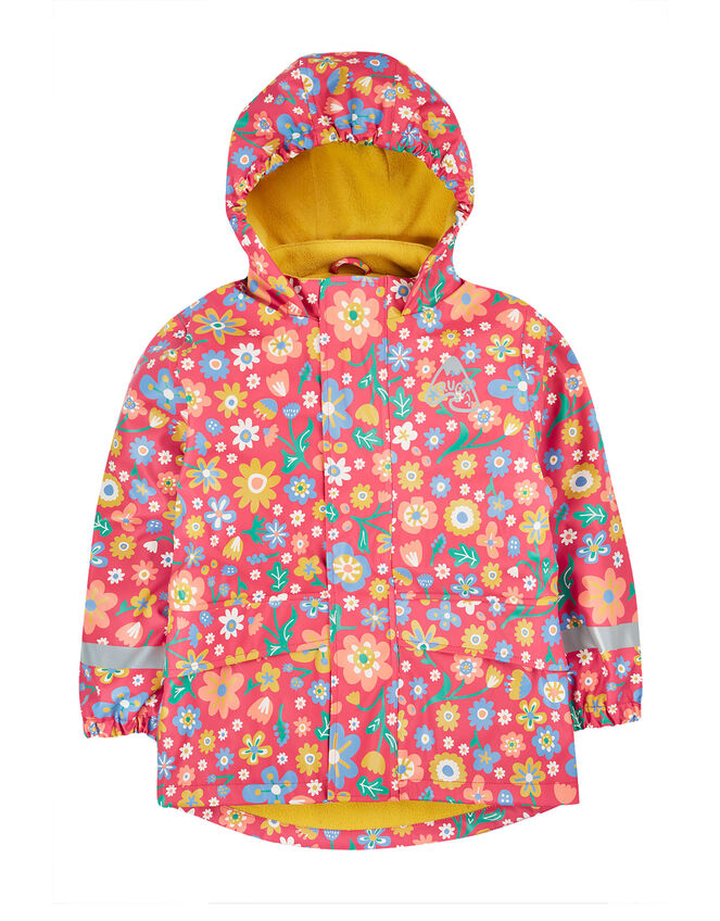 Frugi Floral Puddle Buster Waterproof Coat, Pink (PINK), large