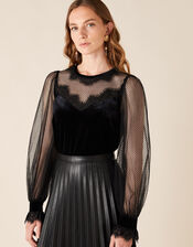 Lisandra Lace and Velvet Blouse, Black (BLACK), large