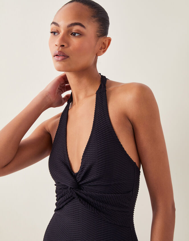 Alicia Rib Halter Swimsuit Black