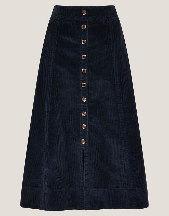 Jamie Button Corduroy Midi Skirt Blue