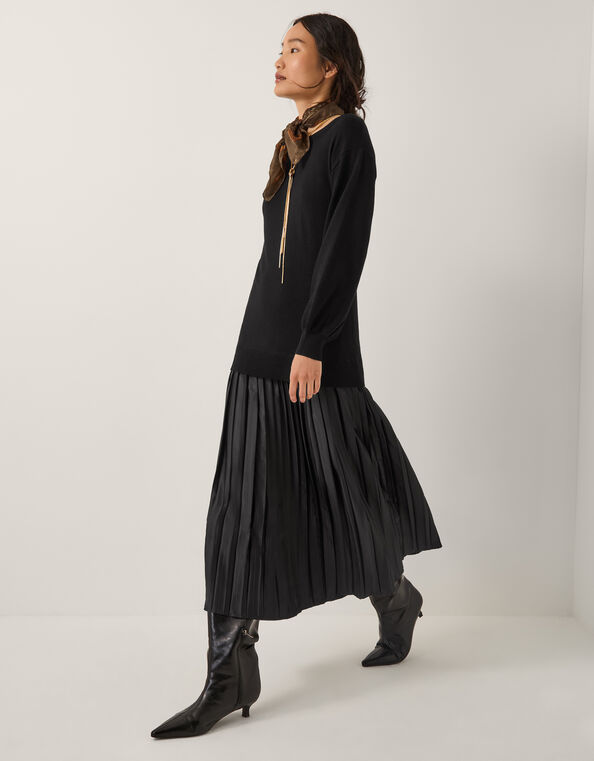 Fia Jumper Pleated Midi Dress, Black (BLACK), large