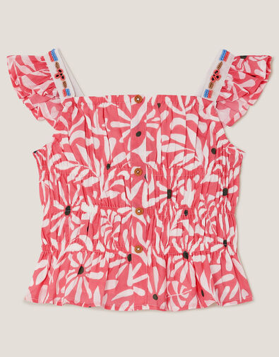 Floral Print Cropped Embellished Blouse, Multi (MULTI), large