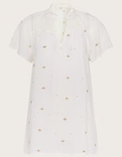Embroidered Ditsy Top in LENZING™ ECOVERO™ , Ivory (IVORY), large