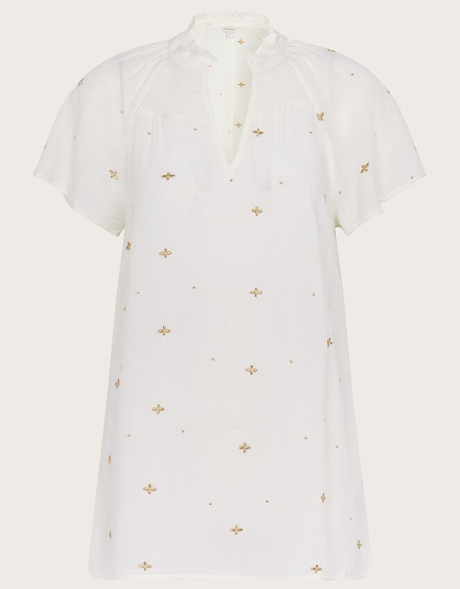 Embroidered Ditsy Top in LENZING™ ECOVERO™ , Ivory (IVORY), large