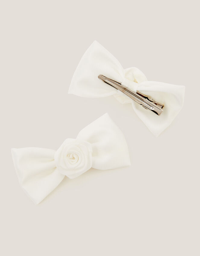 2-Pack Rose Bow Bridesmaid Hair Clips, Ivory (IVORY), large