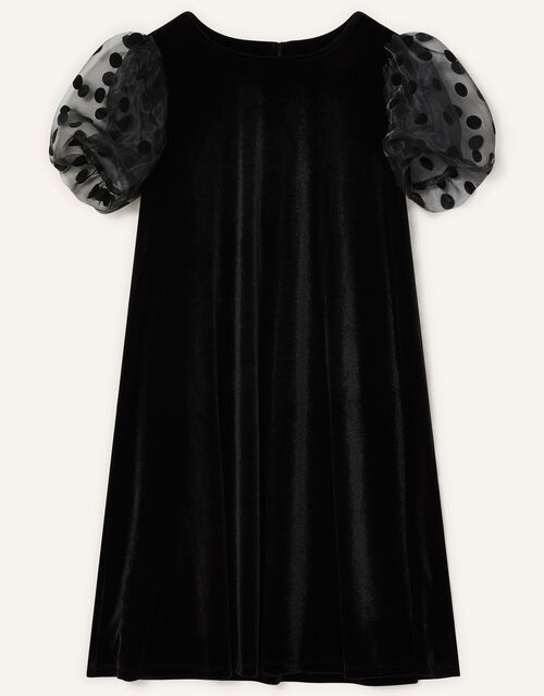 Organza Sleeve Velvet Dress, Black (BLACK), large