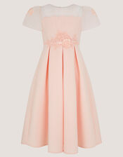 Chiffon Sleeve Floral Embroidered Dress, Pink (PINK), large