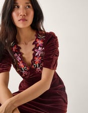 Josie Floral Embroidered Velvet Midi Dress, Copper (COPPER), large