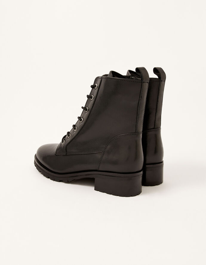 Letty Leather Lace-Up Biker Boots Black