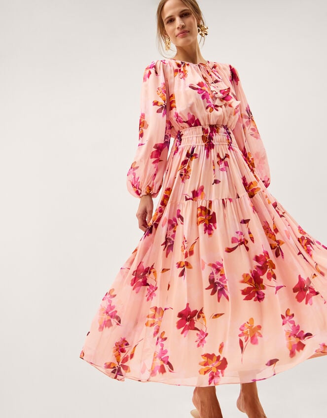 Mabel Long Sleeve Floral Maxi Dress Pink | Evening Dresses | Monsoon UK.