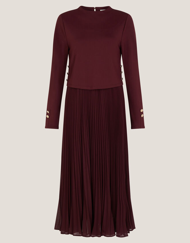 Penny Long Sleeve Pleated Midi Dress, Purple (AUBERGINE), large