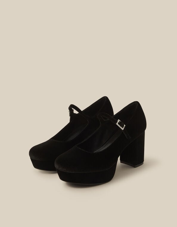 Polly Velvet Mary Jane Platform Heels, Black (BLACK), large
