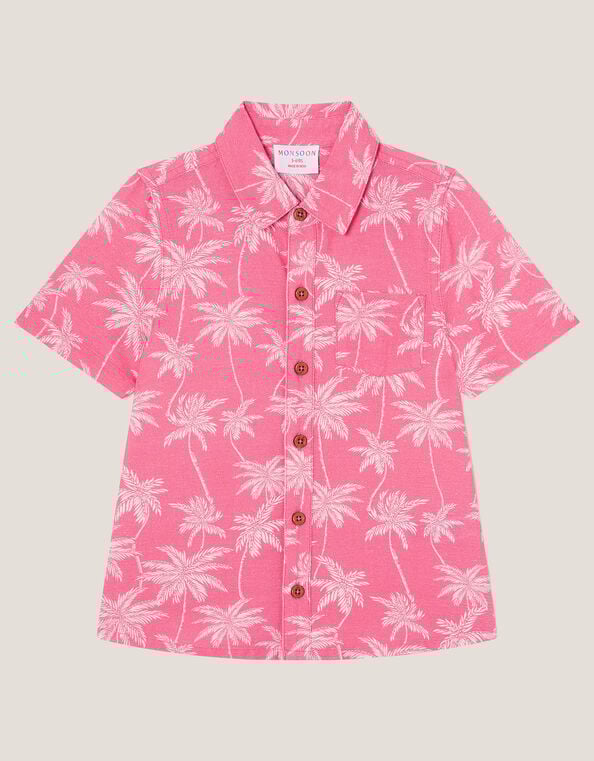 Palm Print Short Sleeve Shirt, Pink (PINK), large
