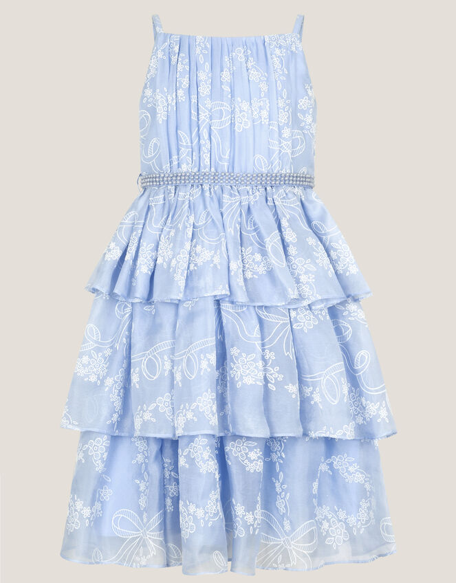 Lily Floral Print Tiered Dress, Blue (BLUE), large