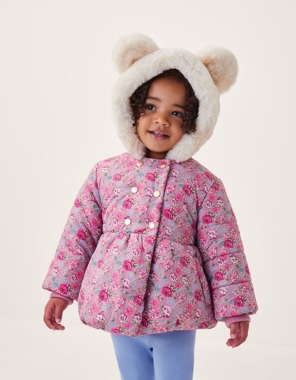 Baby Dolly Floral Print Padded Coat, Pink (PINK), large