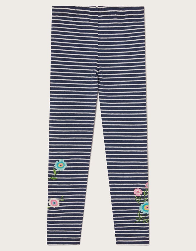 Floral Embroidered Stripe Leggings, Blue (NAVY), large