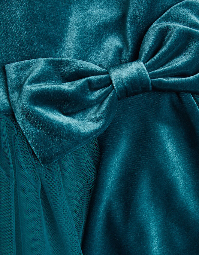 Velvet Bow Party Dress, Teal (TEAL), large