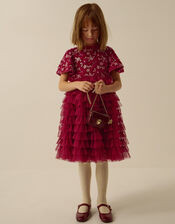 Macie Sequin Floral Velour Dress, Red (BURGUNDY), large