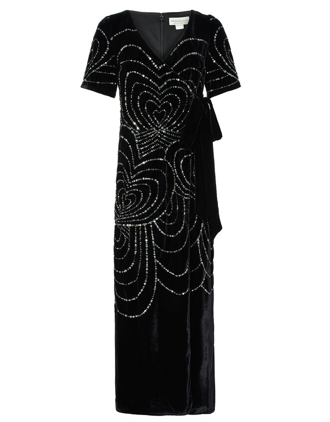 Hanna Embellished Velvet Maxi Dress, Black (BLACK), large
