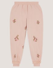 Floral Embroidered Broderie Joggers, Pink (PINK), large