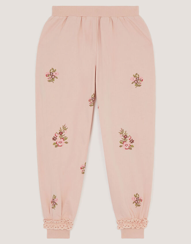 Floral Embroidered Broderie Joggers, Pink (PINK), large