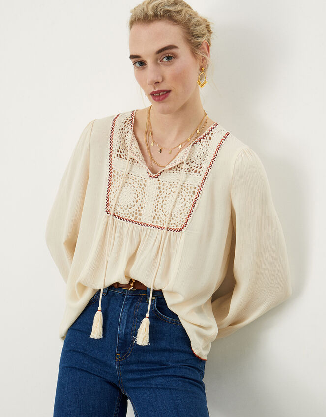 Crochet Bib Blouse Ivory